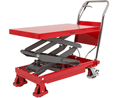 BT 35H: 350 kg teherbírású, lábpumpás magas emelésű mobil emelőasztal.